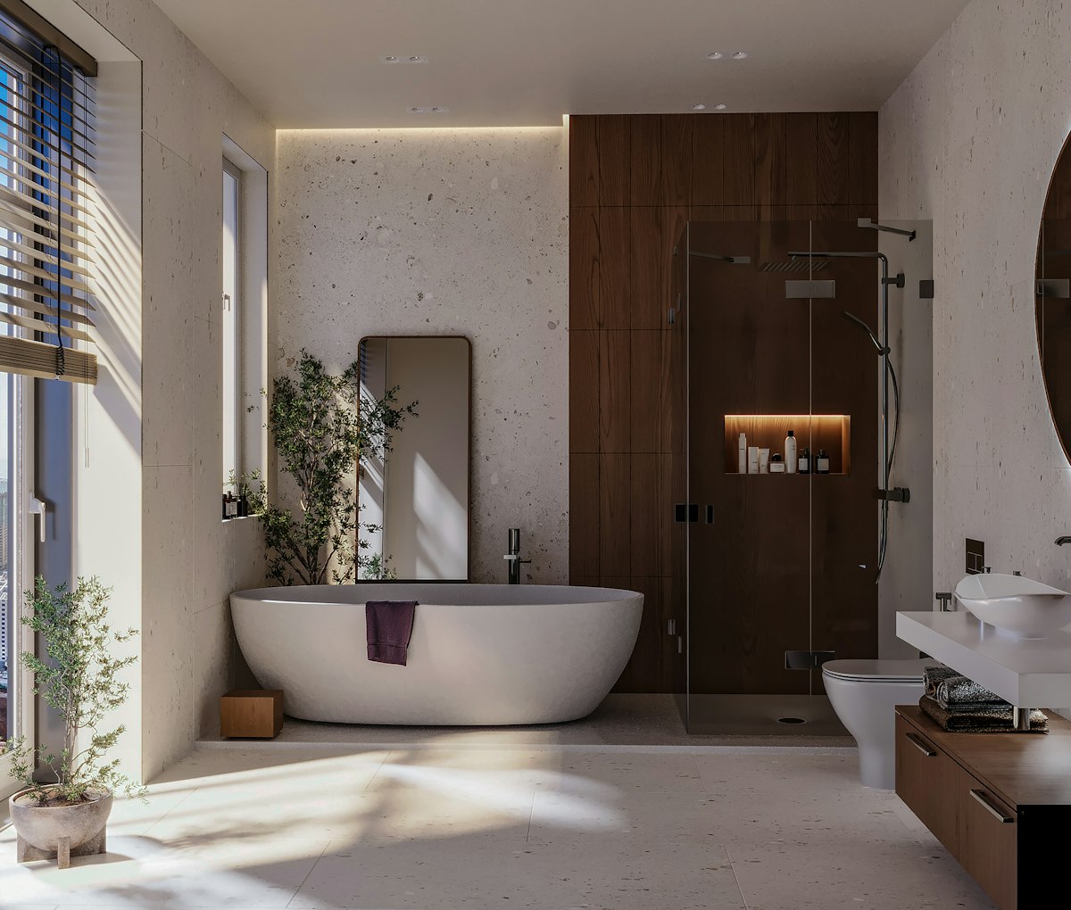Modern bathroom renovation with new pipe installation